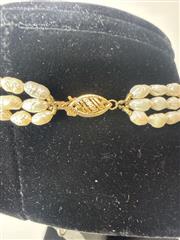 THREE STRAND FRESHWATER PEARLS BEAD NECKLACE WITH 14K YELLOW GOLD BEADS & CLASP